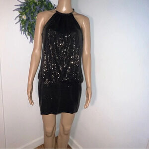 Landry by Shelli Segal,4, black sequent sleeveless tiered evening/cocktail dress